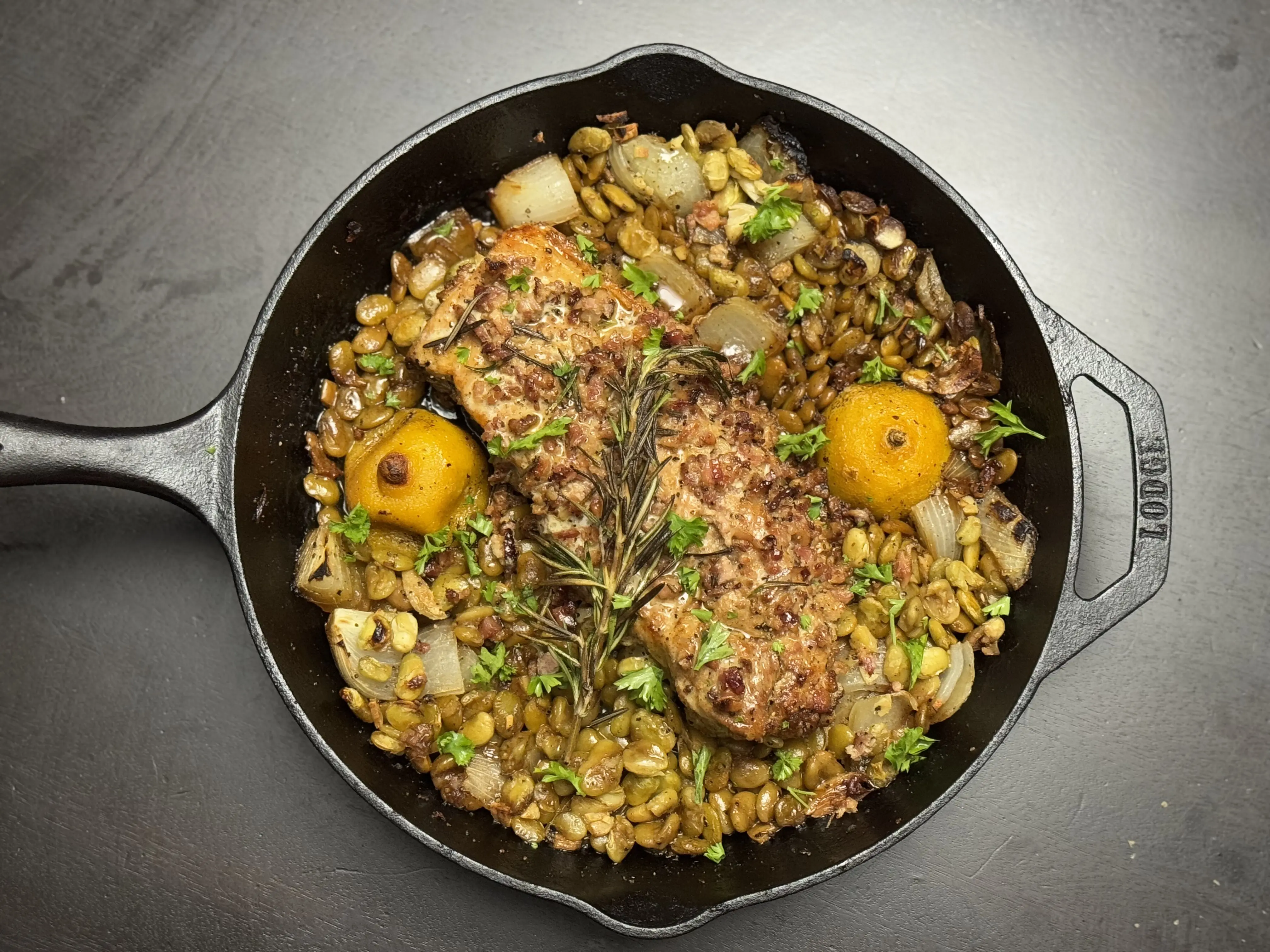 A chef-prepared pork loin, ready to share around the table